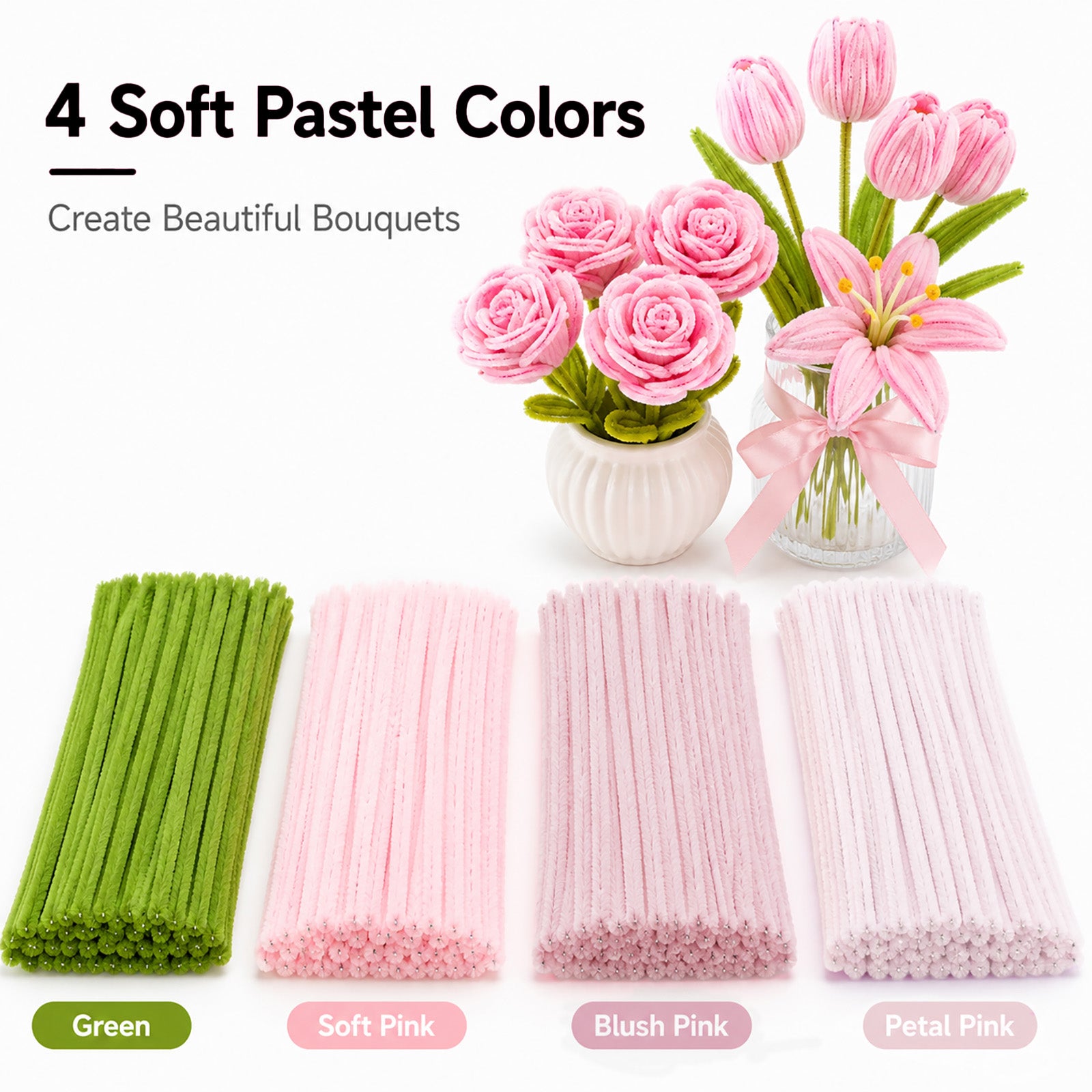 Crouryid pipe cleaners – 400pcs, 4 vibrant colors, bendable & non-toxic. Perfect for tulip flowers, school crafts, and DIY gifts. Shop now for free shipping