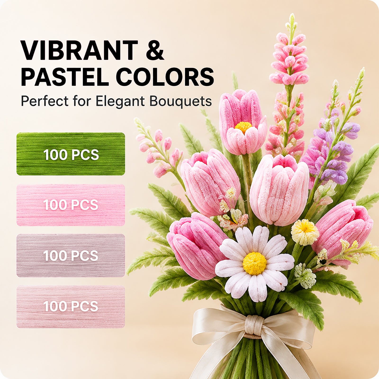 Crouryid pipe cleaners – 400pcs, 4 vibrant colors, bendable & non-toxic. Perfect for tulip flowers, school crafts, and DIY gifts. Shop now for free shipping
