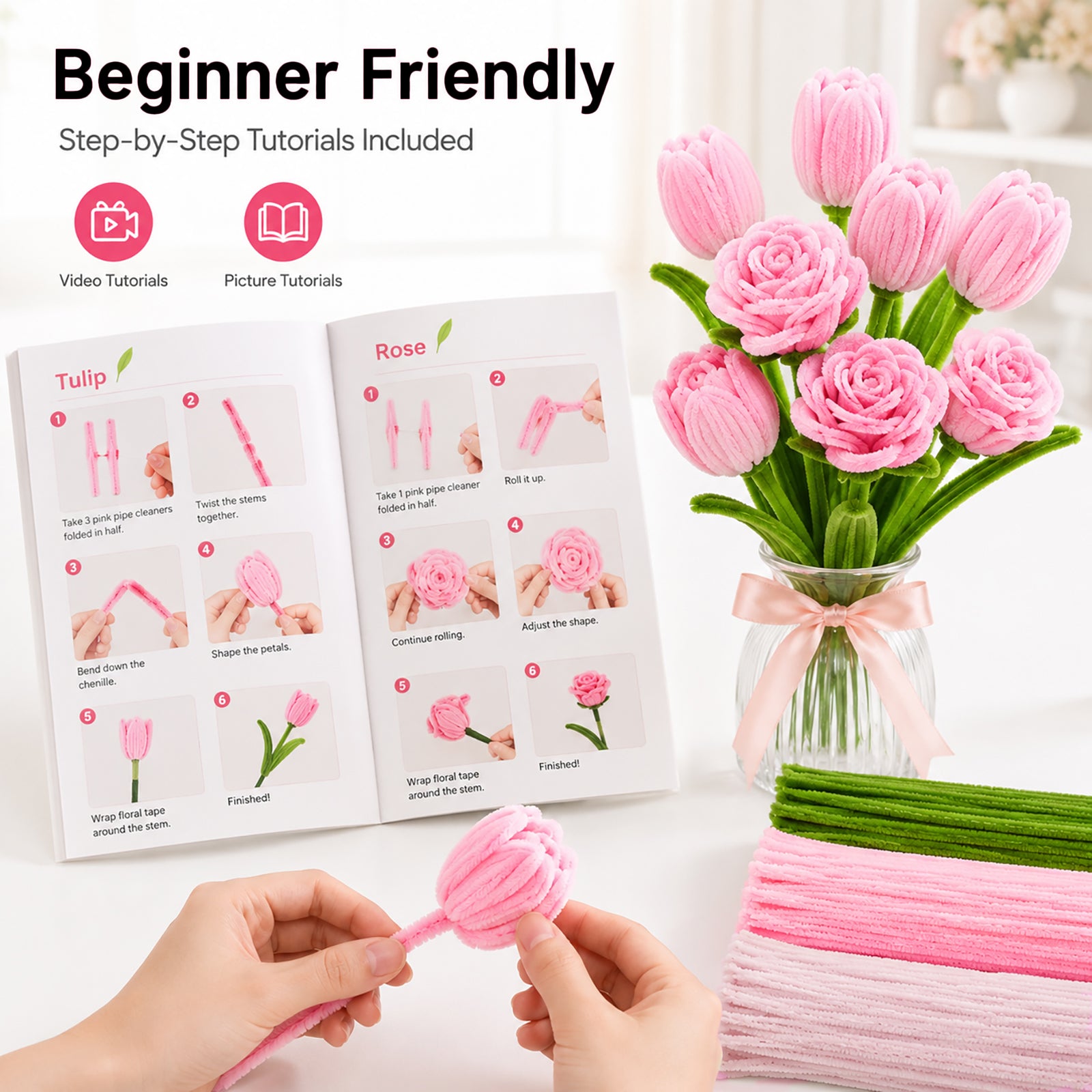 Crouryid pipe cleaners – 400pcs, 4 vibrant colors, bendable & non-toxic. Perfect for tulip flowers, school crafts, and DIY gifts. Shop now for free shipping