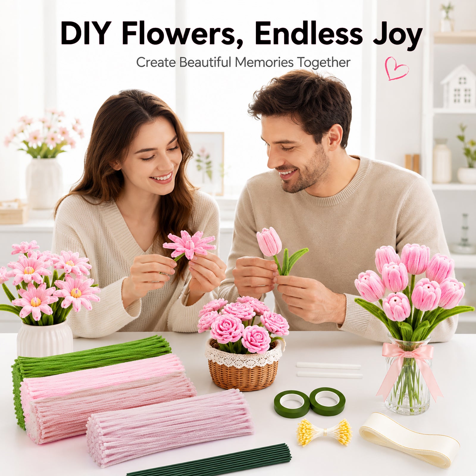 Crouryid pipe cleaners – 400pcs, 4 vibrant colors, bendable & non-toxic. Perfect for tulip flowers, school crafts, and DIY gifts. Shop now for free shipping